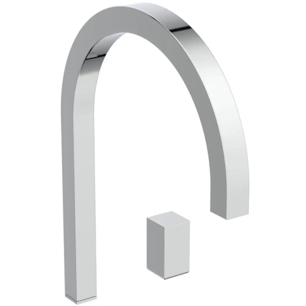 Hohe Waschtischarmatur in Chrom von Ideal Standard, mit eckigem Design und auslaufendem Wasserhahn, ohne Ablaufgarnitur.